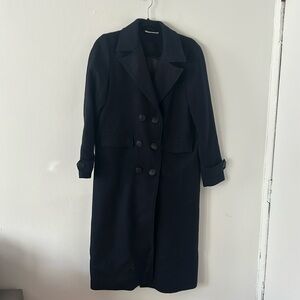 Noisy May Women's Navy Longline Classic Button Front Trench Coat Size Medium
